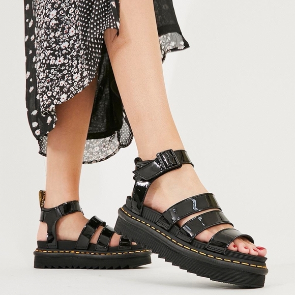 New! Dr. Martens Blaire Black Patent Leather Strap Sandals EU 38 - Picture 1 of 16